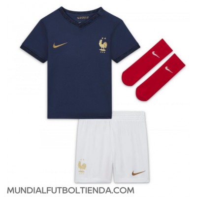 Camiseta Francia Karim Benzema #19 Primera Equipación Replica Mundial 2022 para niños mangas cortas (+ Pantalones cortos)